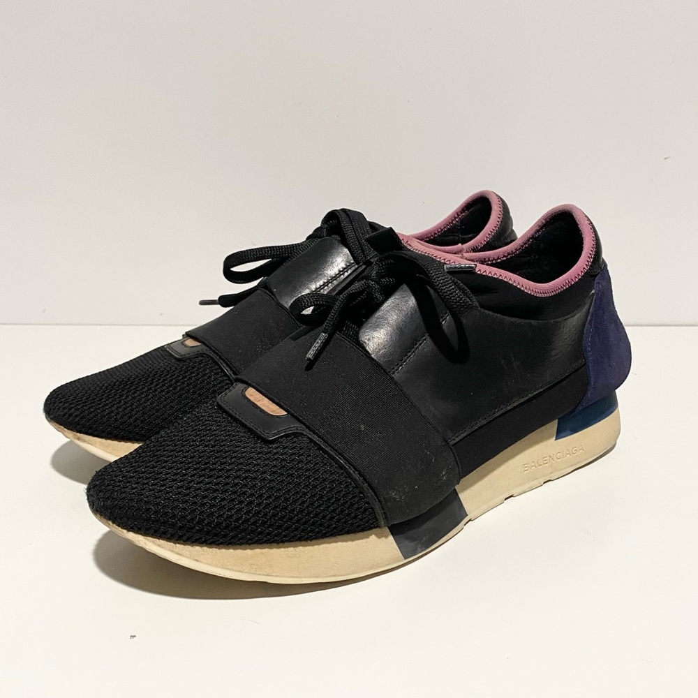 Balenciaga Leather Race Runner Black and Purple Sneakers 41